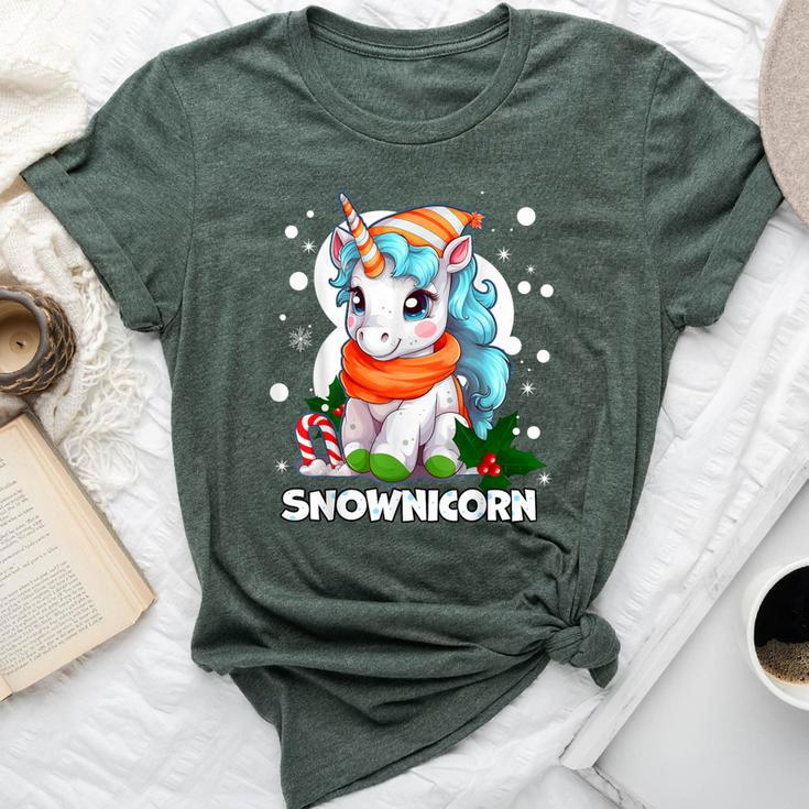 Snownicorn Cute Unicorn Snowman Christmas Girl Bella Canvas T-shirt