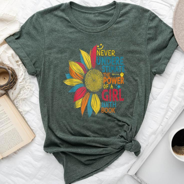 Sunflower Never Underestimate The Power Of A Girl With Book Bella Canvas T-shirt