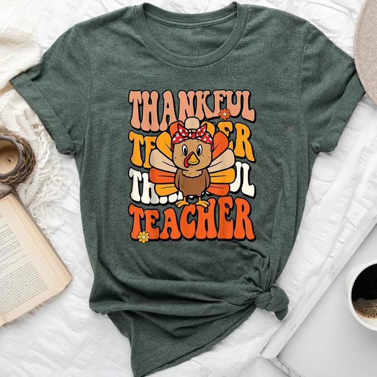 Thankful Teacher Retro Groovy Thanksgiving Turkey Teacher Bella Canvas T-shirt