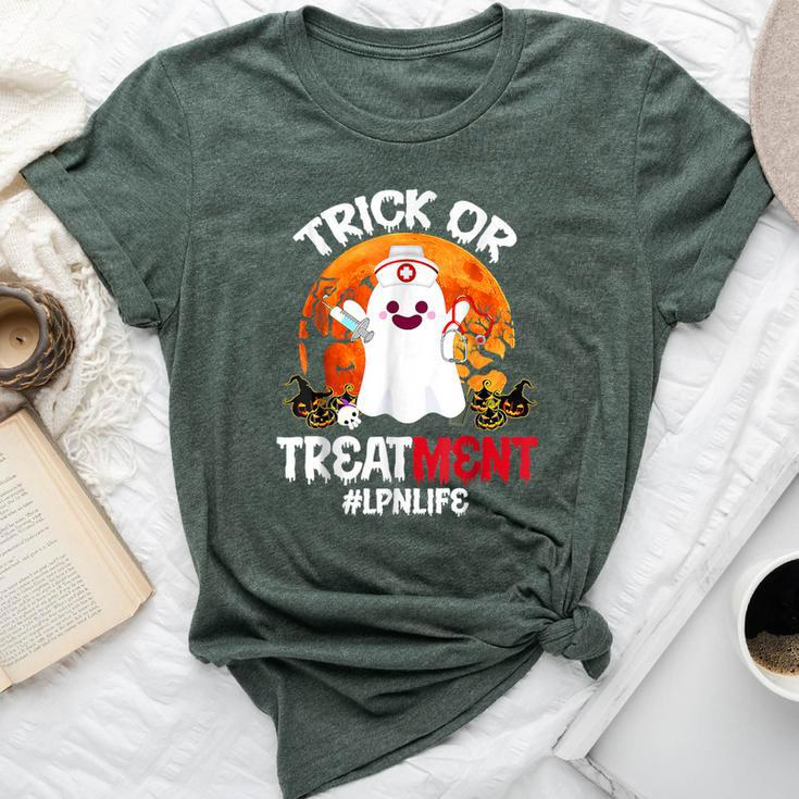 Trick Or Treatment Boo Ghost Lpn Life Nurse Halloween Bella Canvas T-shirt