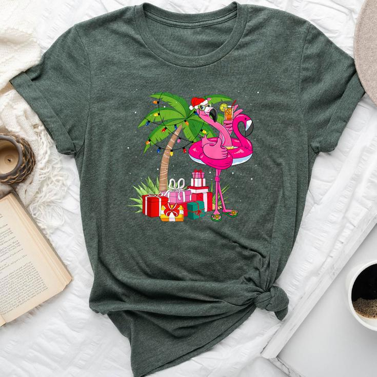 Tropical Pink Flamingo Christmas In July Summer Palm Tree Bella Canvas T-shirt