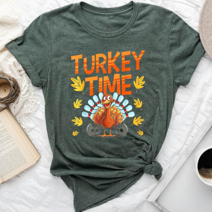 Turkey Time Bowl Bowling Strike Pin Sport Thanksgiving Boys Bella Canvas T-shirt