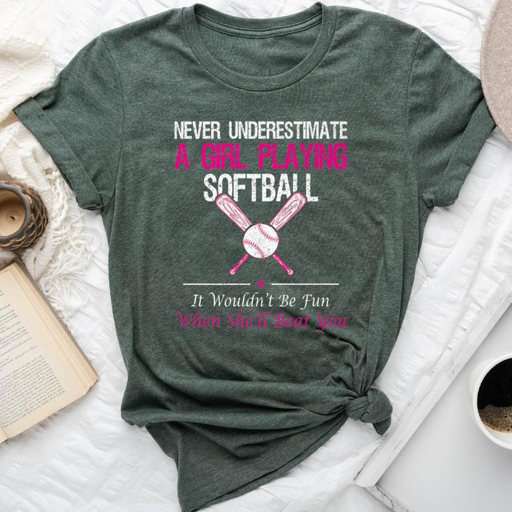 Never Underestimate A Girl Playing Softball Bella Canvas T-shirt