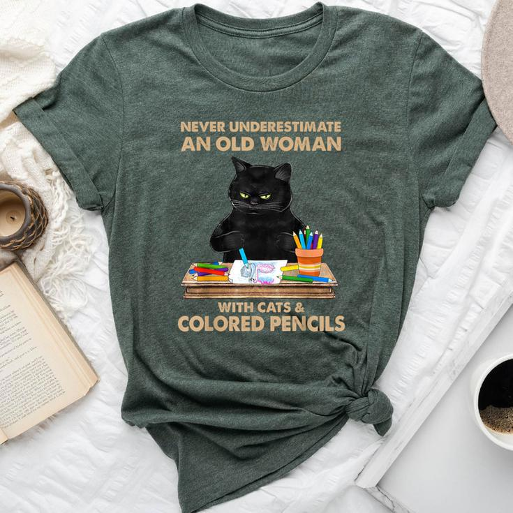 Never Underestimate An Old With Cats & Colored Pencils Bella Canvas T-shirt