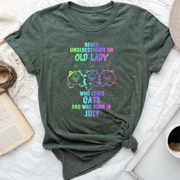 Never Underestimate An Old Lady Who Loves Cats Born In July Bella Canvas T-shirt