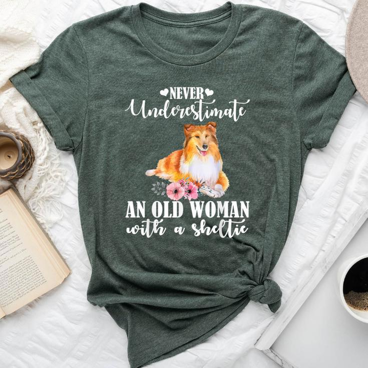 Never Underestimate An Old Woman With Sheltie Bella Canvas T-shirt