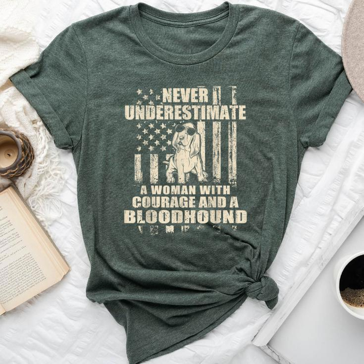 Never Underestimate Woman And A Bloodhound Usa Flag Bella Canvas T-shirt