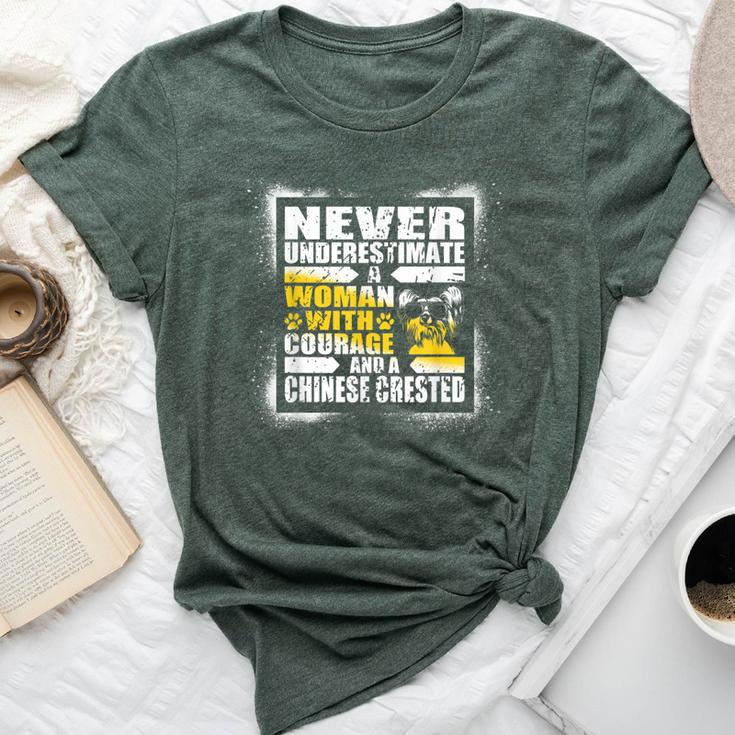 Never Underestimate Woman Courage And A Chinese Crested Bella Canvas T-shirt