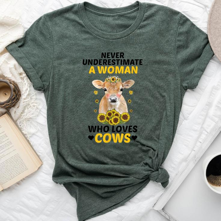 Never Underestimate A Woman Who Loves Cows Farming Lover Bella Canvas T-shirt
