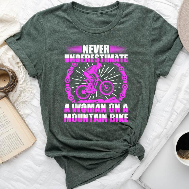 Never Underestimate A Woman On A Mountain Bike Bella Canvas T-shirt