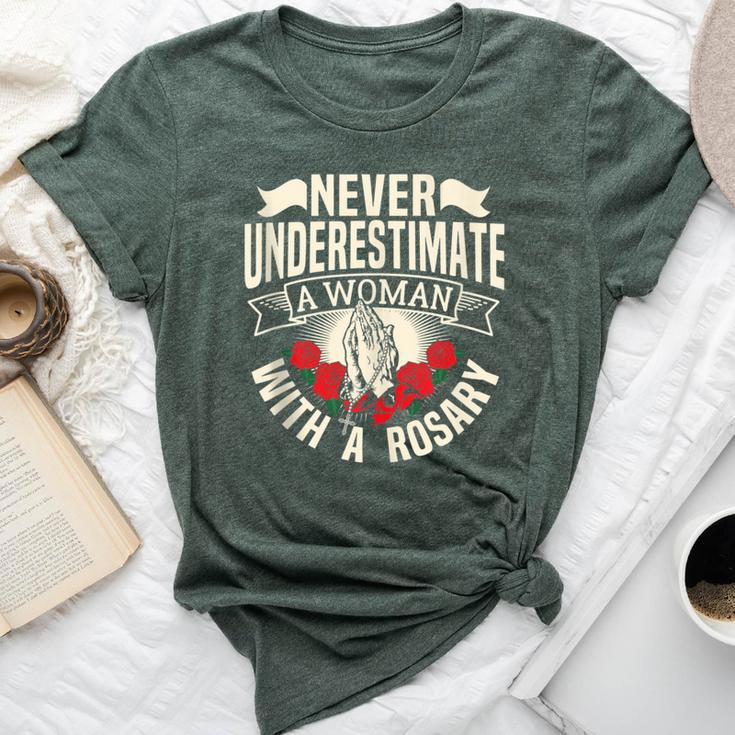 Never Underestimate A Woman With A Rosary Prayer Catholic Bella Canvas T-shirt