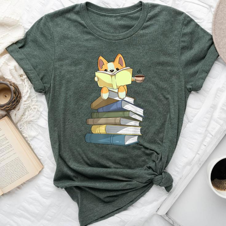 Welsh Corgi Books Coffee Coffee Dog & Reading Lover Bella Canvas T-shirt