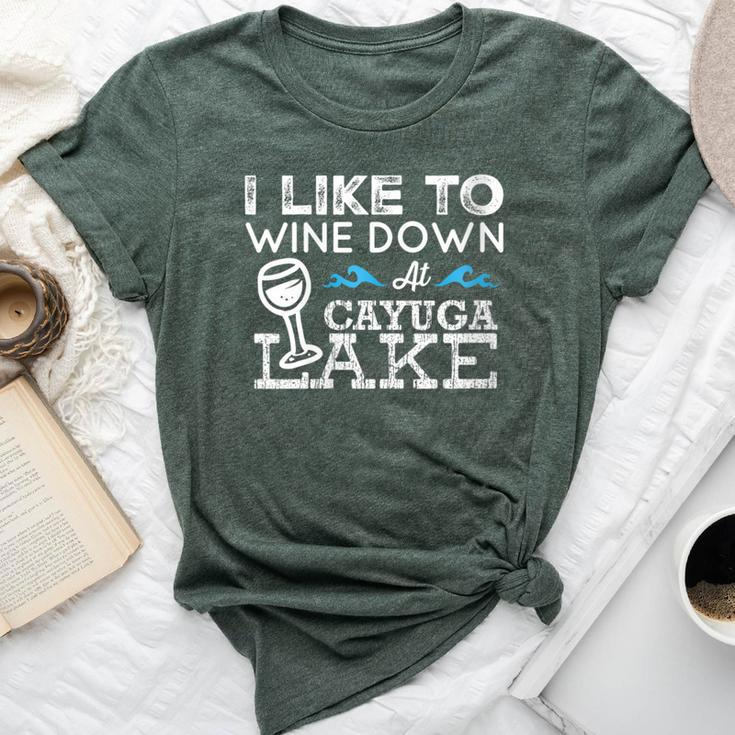 Wine Down At Cayuga Lake Finger Lakes Wine Lover Lake Life Bella Canvas T-shirt
