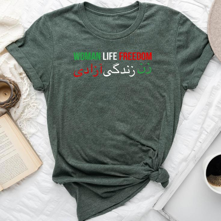 Woman Life Freedom Iran English Persian Protest Slogan Bella Canvas T-shirt