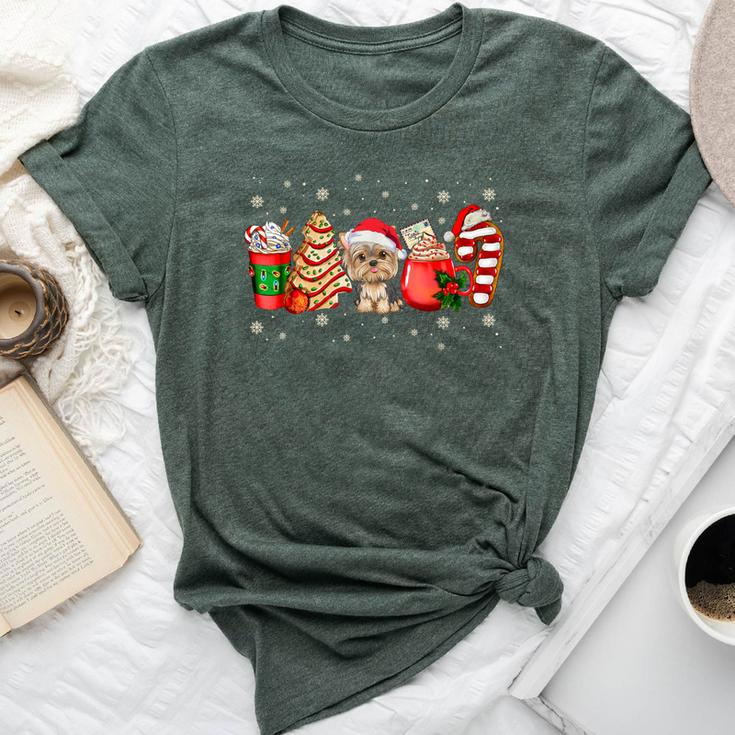 Yorkie Dog Christmas Pajamas Coffee Latte Xmas Tree Bella Canvas T-shirt
