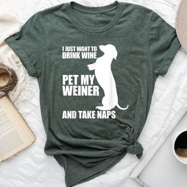 Weiner Dog Wine Dachshund And Naps Idea Bella Canvas T shirt Seseable UK