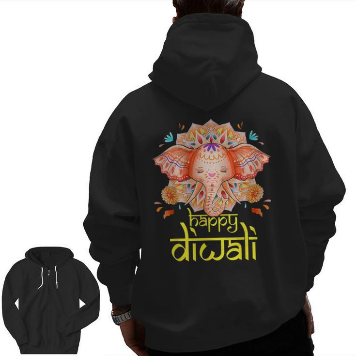 Happy Diwali Festival Of Light Hindu Indian Elephant Baby Zip Up Hoodie Back Print