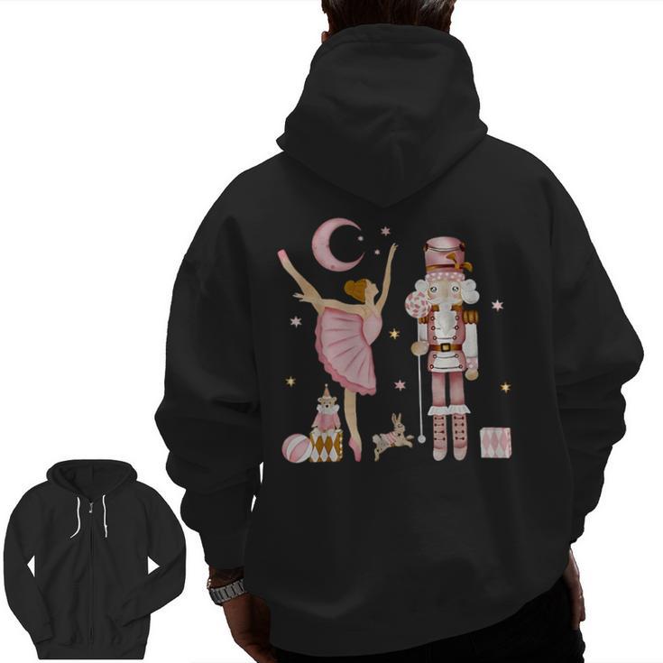 Retro Pink Sugar Plum Fairy Nutcracker Christmas Cute Xmas Zip Up Hoodie Back Print