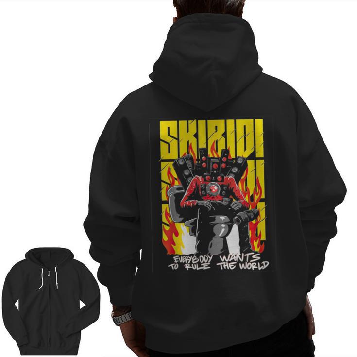 Skibidi Toilet Costume Camera Man Speaker Man Tv Man Zip Up Hoodie Back Print