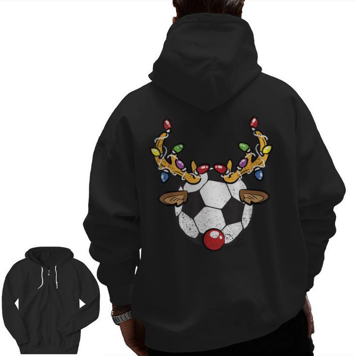 Soccer Ball Reindeer Christmas Pajama X-Mas Lights Sport Zip Up Hoodie Back Print