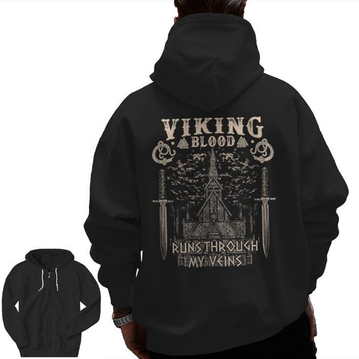 Viking Blood Runs Through My Veins Viking Church Zip Up Hoodie Back Print