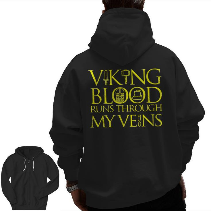 Vikings Blood Runs Through My Veins Zip Up Hoodie Back Print
