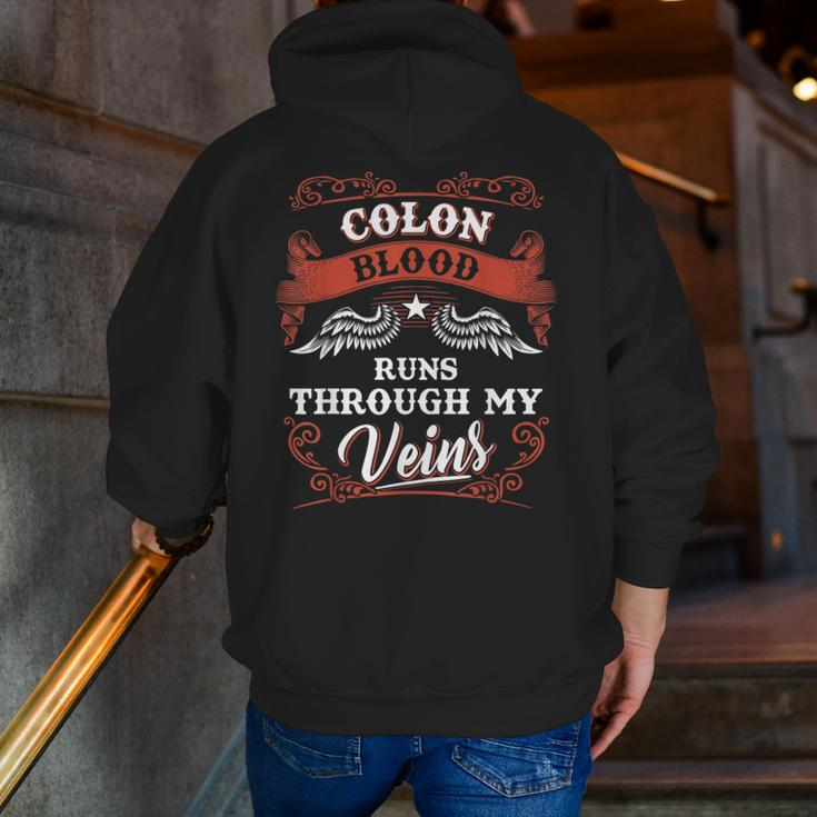 Colon Blood Runs Through My Veins Family Christmas Zip Up Hoodie Back Print