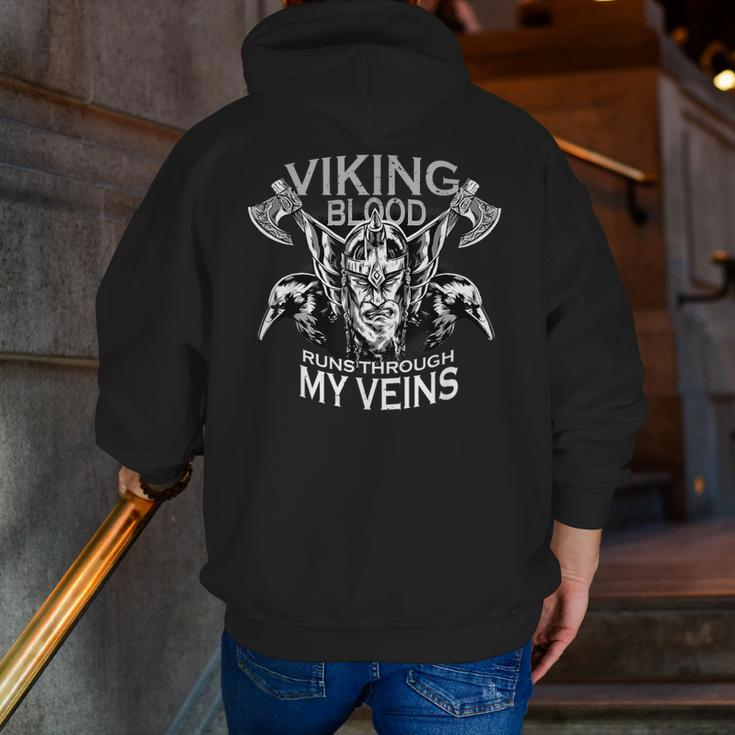 Cool Viking Text Viking Blood Runs Through My Veins Zip Up Hoodie Back Print
