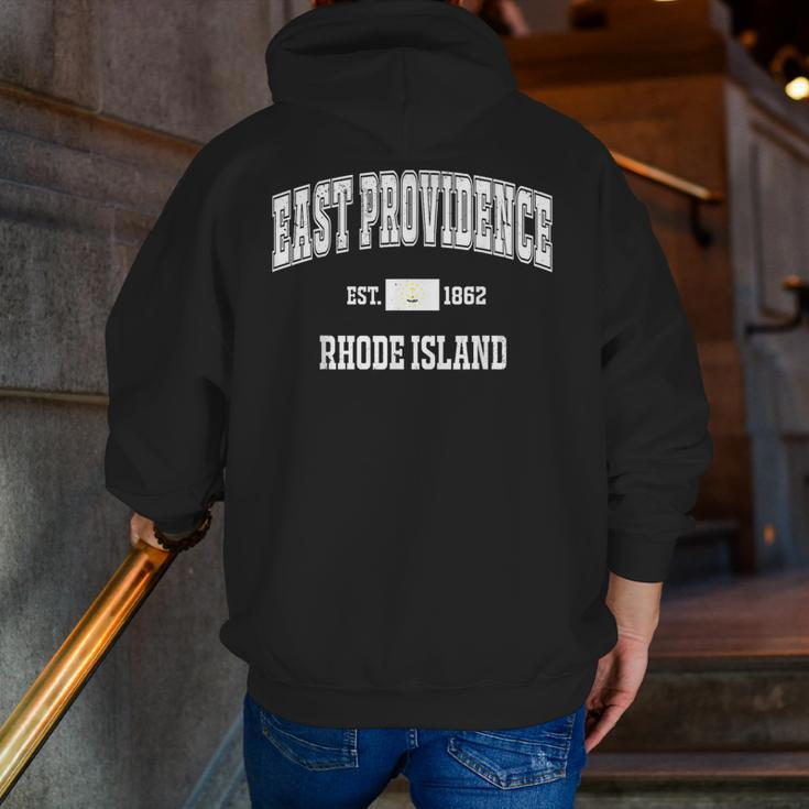 East Providence Rhode Island Ri Vintage State Flag Athletic Zip Up Hoodie Back Print