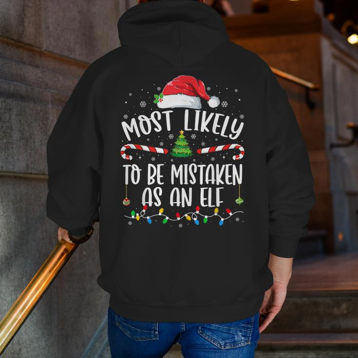 Most Likely To Be Mistaken As An Elf Family Christmas Zip Up Hoodie Back Print