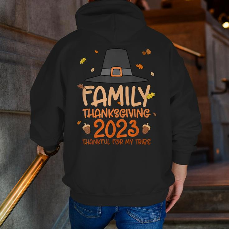 Pilgrim Hat Family Thanksgiving 2023 Thankful For My Tribe Zip Up Hoodie Back Print