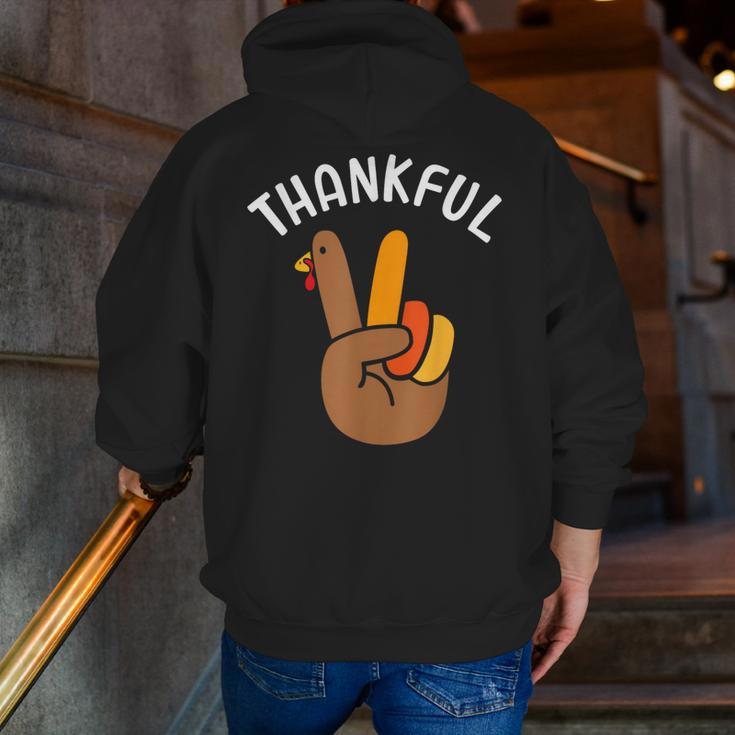 Thankful Peace Hand Sign For Thanksgiving Turkey Dinner Zip Up Hoodie Back Print