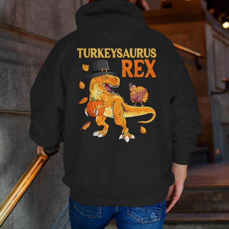 Turkeysaurus Rex Turkey Dab Dino Boys Toddler Thanksgiving Zip Up Hoodie Back Print