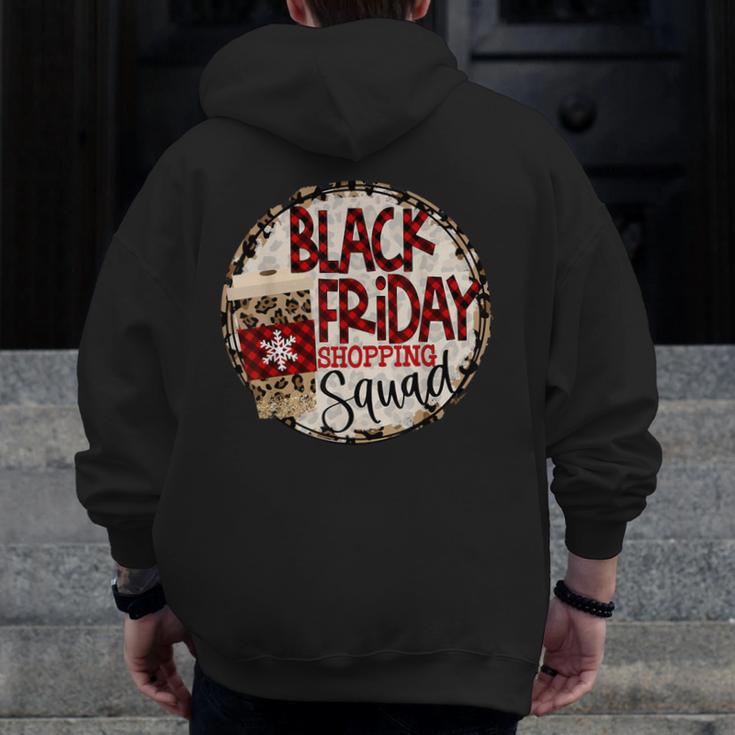 Black Shopping Friday Squad Leopard Buffalo Plaid Season Zip Up Hoodie Back Print