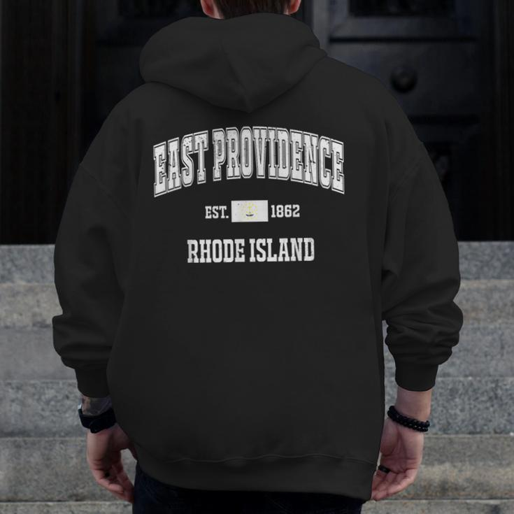 East Providence Rhode Island Ri Vintage State Flag Athletic Zip Up Hoodie Back Print