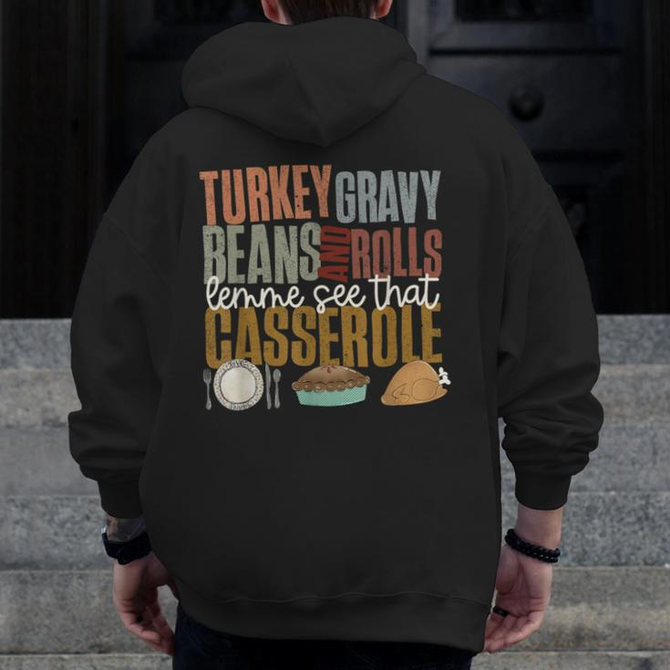 Turkey Gravy Beans Rolls Casserole Retro Thanksgiving Autumn Zip Up Hoodie Back Print