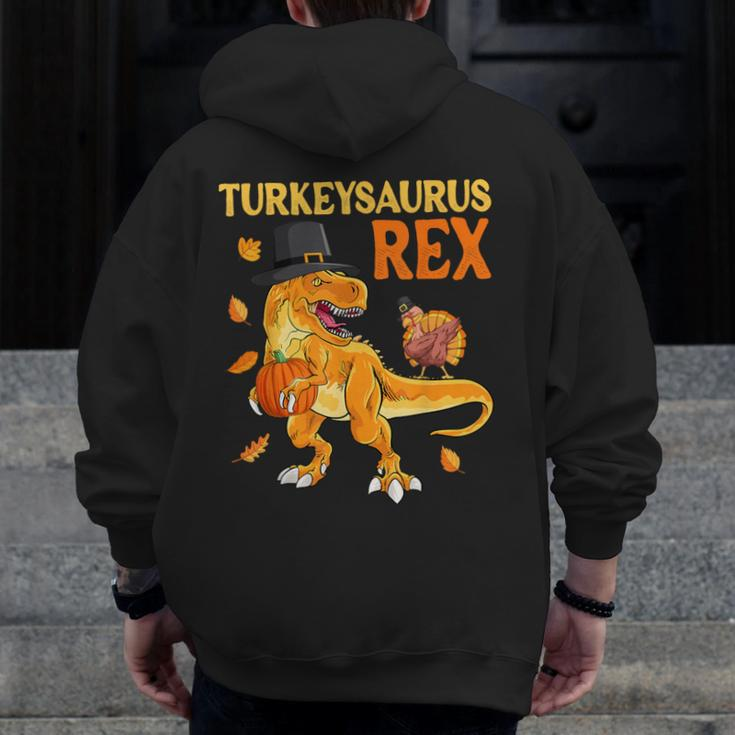 Turkeysaurus Rex Turkey Dab Dino Boys Toddler Thanksgiving Zip Up Hoodie Back Print