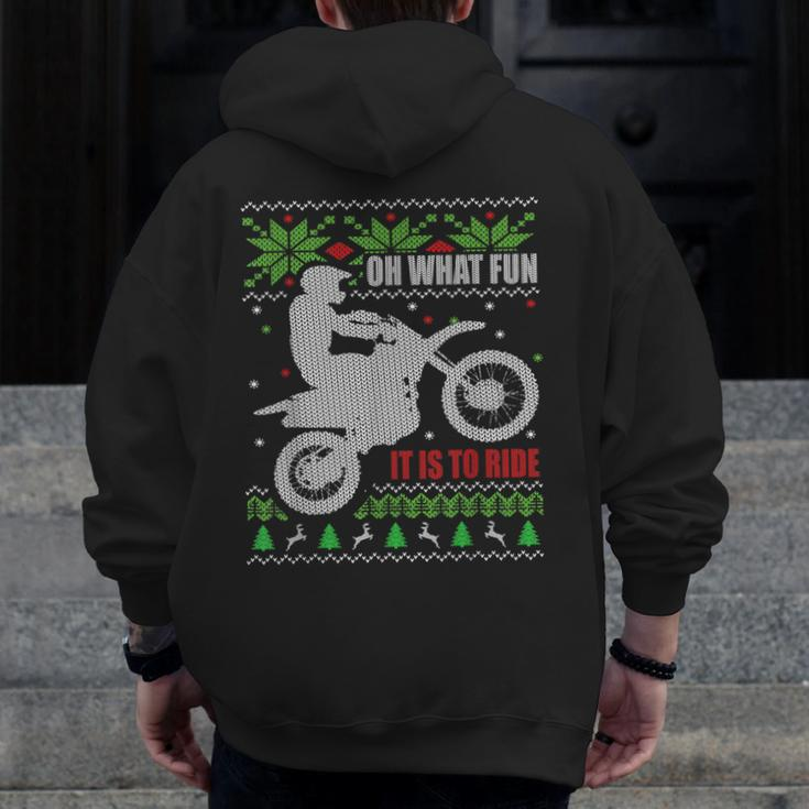 Ugly Christmas Sweater Dirt Bike Motorcycle Motocross Biker Zip Up Hoodie Back Print