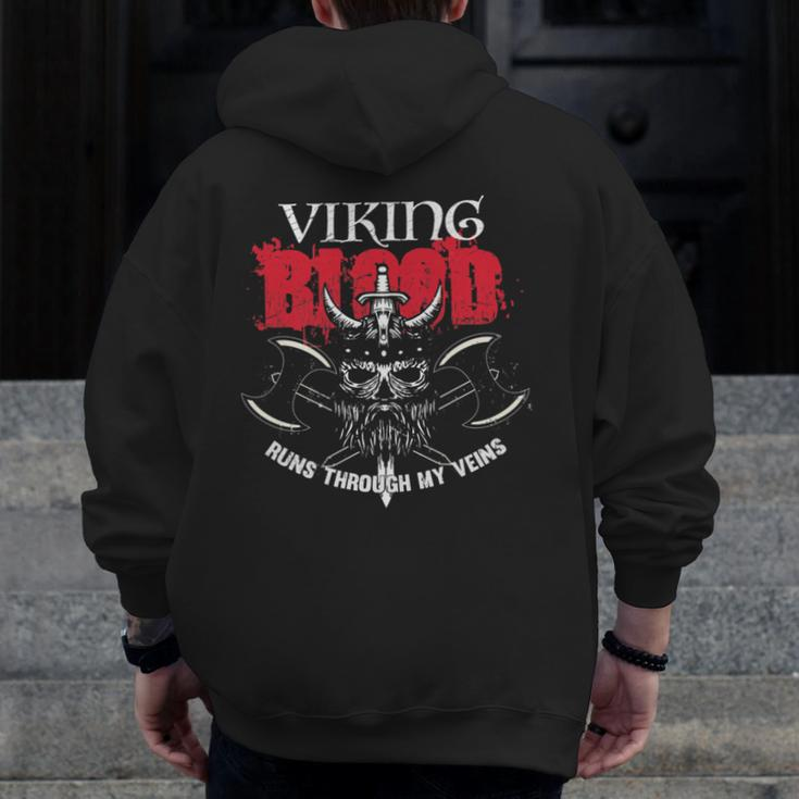 Viking Blood Runs Through My Veins Norse Ancestor Zip Up Hoodie Back Print