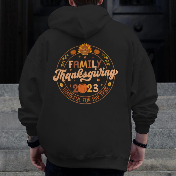 Vintage Family Thanksgiving 2023 Thankful My Tribe Matching Zip Up Hoodie Back Print