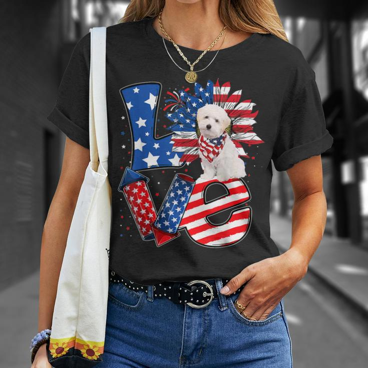 4Th Of July Decor Patriotic Love Maltipoo Dog Usa Flag Unisex T-Shirt Gifts for Her