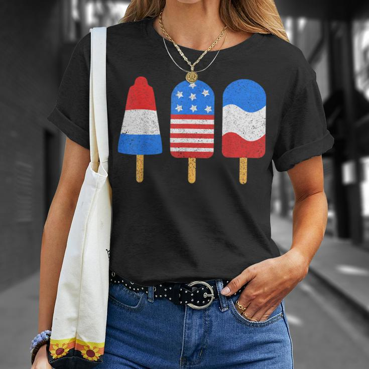 4Th Of July Ice Pops Red White Blue American Flag Patriotic Unisex T-Shirt Gifts for Her