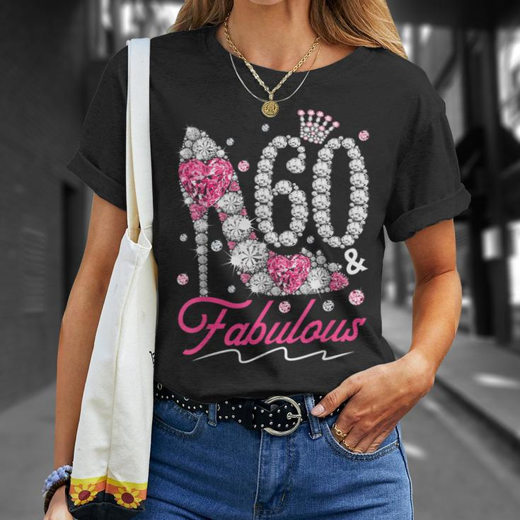 60Th Birthday 60 & Fabulous Pink 60 Years Old Diamond Shoes Unisex T-Shirt Gifts for Her
