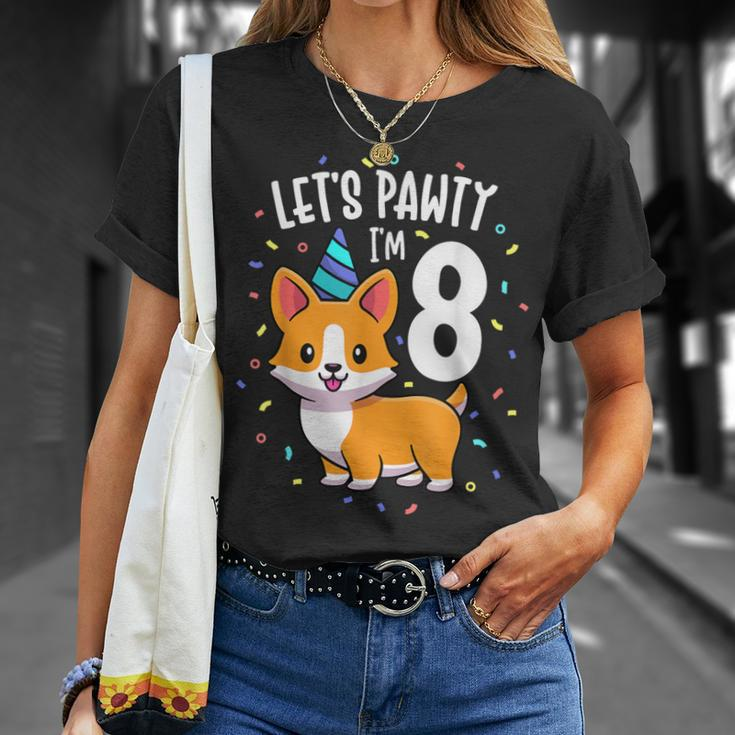 8 Years Old Corgi Dog Lover 8Th Birthday Party Outfit Kid T-Shirt Gifts for Her