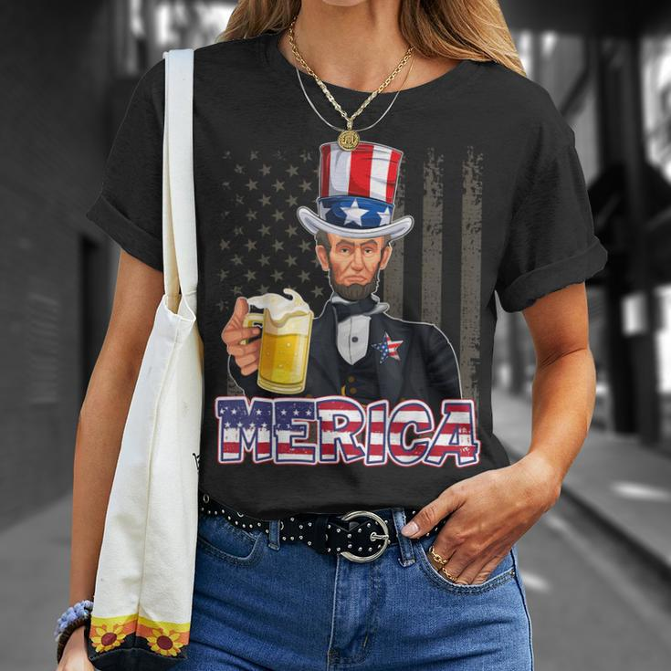 Abraham Lincoln 4Th Of July Merica American Flag Men Women Unisex T-Shirt Gifts for Her