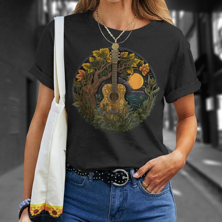 Acoustic Guitar Tree Guitarist Landscape Nature Music Lover T-Shirt Gifts for Her