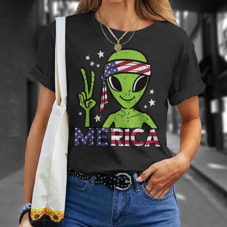 Alien Peace Hand Merica Fourth July 4Th Patriotic Space Unisex T-Shirt Gifts for Her