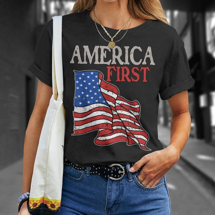 America First Usa American Patriot Flag Memorial Day Vintage Unisex T-Shirt Gifts for Her