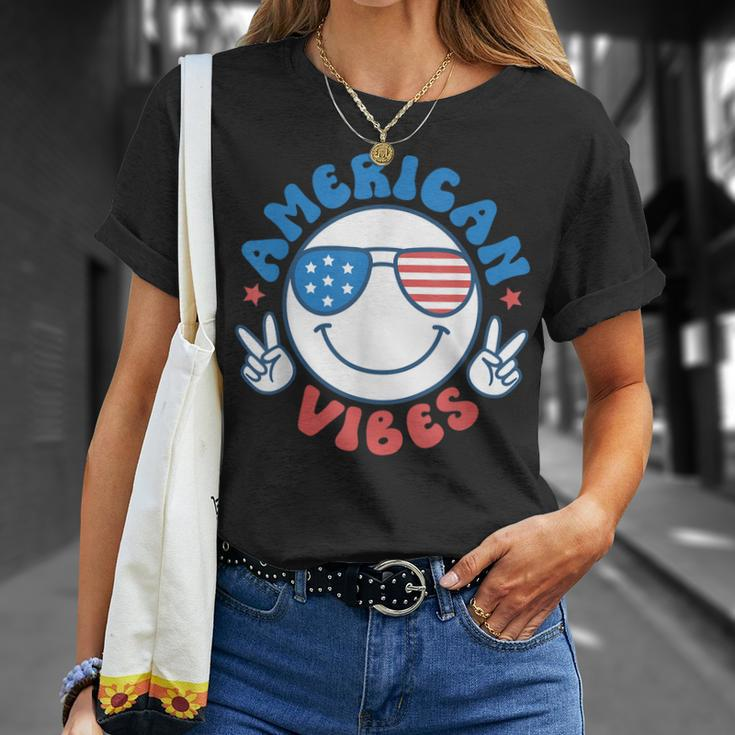 America Vibes Fourth 4Th Of July Happy Face Smile Patriotic Unisex T-Shirt Gifts for Her