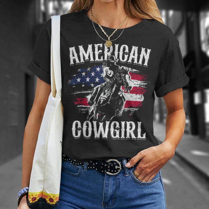 American Cowgirl Rodeo Barrel Racing Horse Riding Girl Gift Unisex T-Shirt Gifts for Her